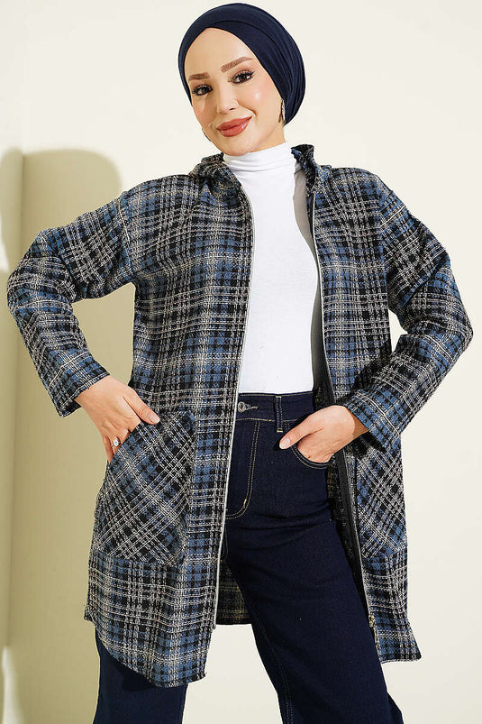 Gilet À Capuche En Flanelle Indigo