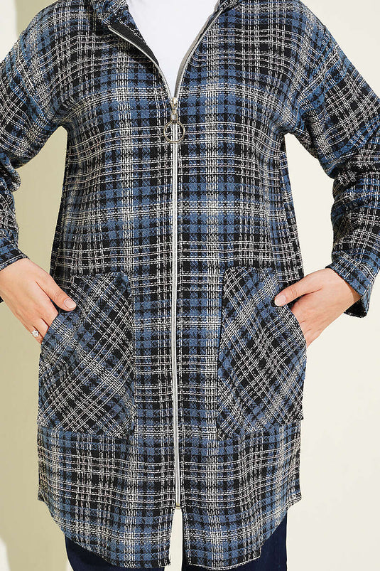 Gilet À Capuche En Flanelle Indigo