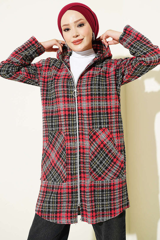 Gilet À Capuche En Flanel Rouge