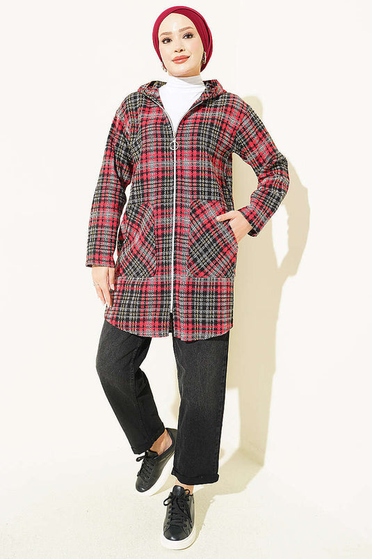 Gilet À Capuche En Flanel Rouge