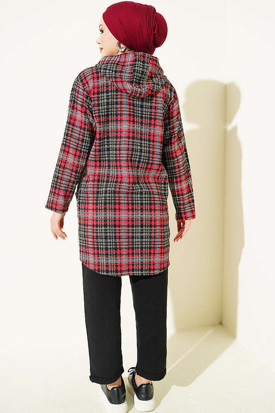 Gilet À Capuche En Flanel Rouge