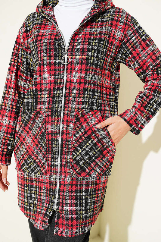 Gilet À Capuche En Flanel Rouge