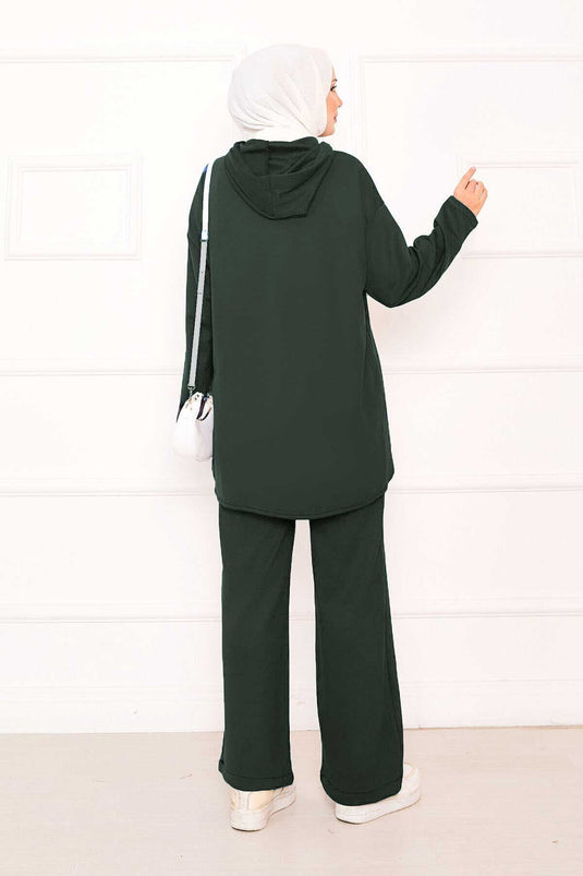 Oysho Suit Khaki with Hooded Elastic Front Detail