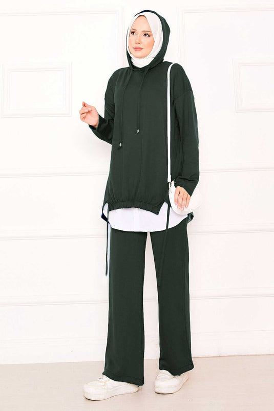 Oysho Suit Khaki with Hooded Elastic Front Detail