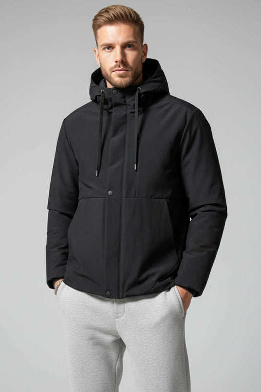 Hooded Oversize Basic Men's Jacket, Black
