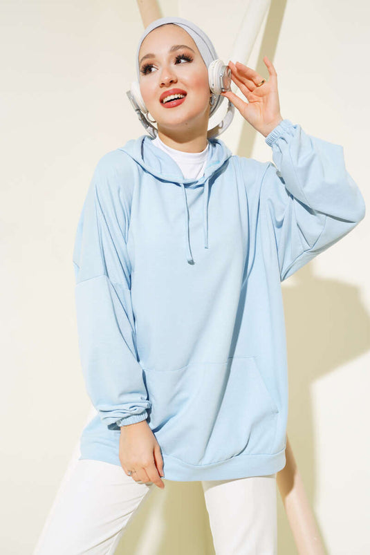 Sweat à capuche oversize bleu glacier