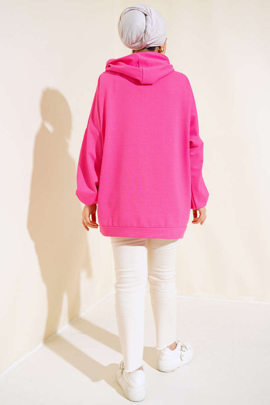 Kapuzen-Oversize-Sweat Fuchsia