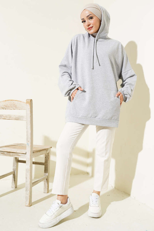 Kapüşonlu Oversize Sweat Gri