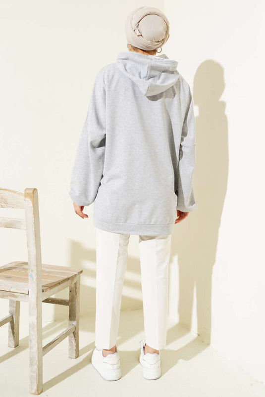 Kapüşonlu Oversize Sweat Gri