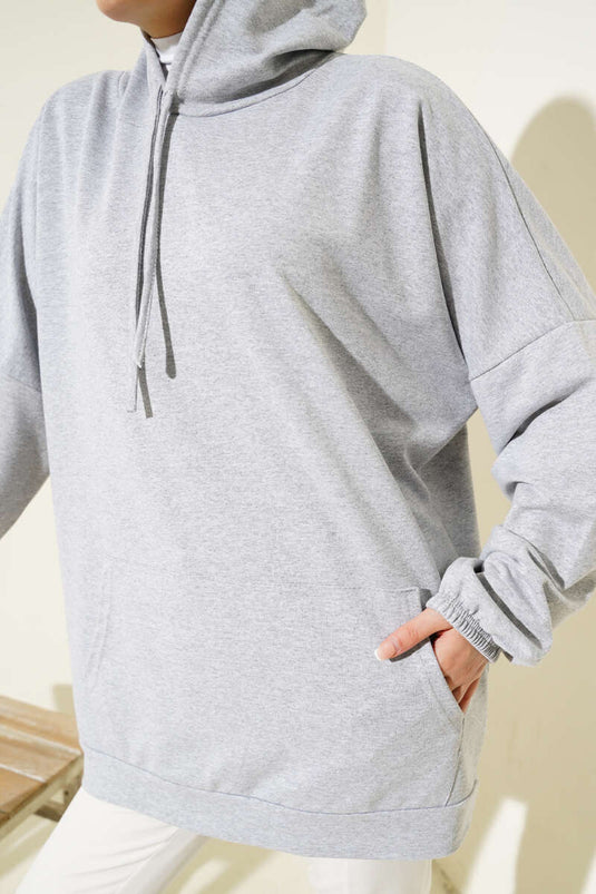 Kapüşonlu Oversize Sweat Gri