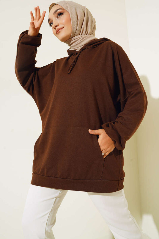 Sweat Oversize à Capuche Marron