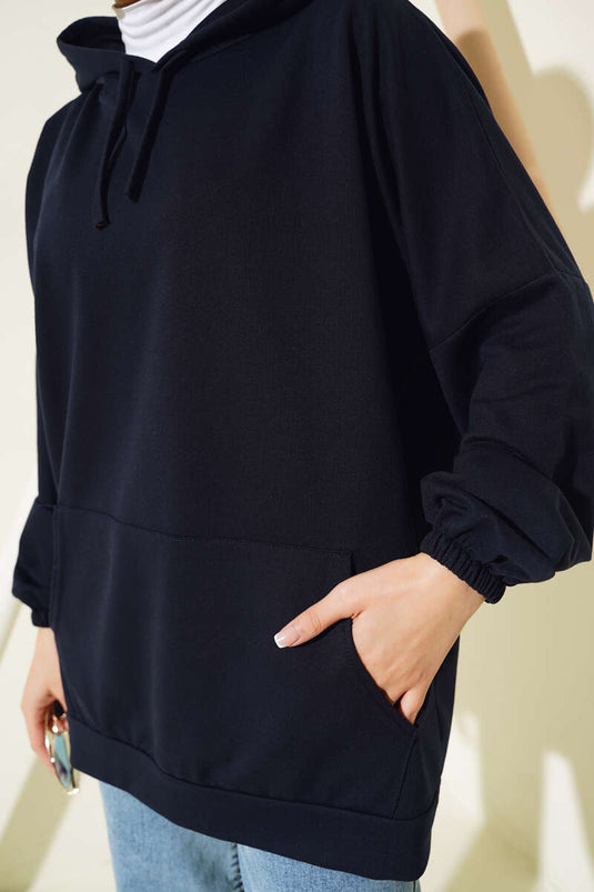 Kapüşonlu Oversize Sweat Lacivert