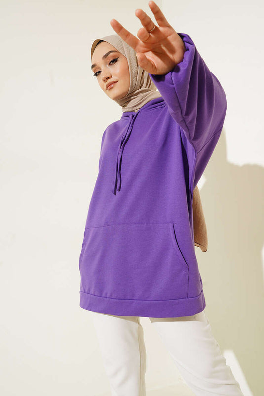 Kapuzen-Oversize-Sweat Lila