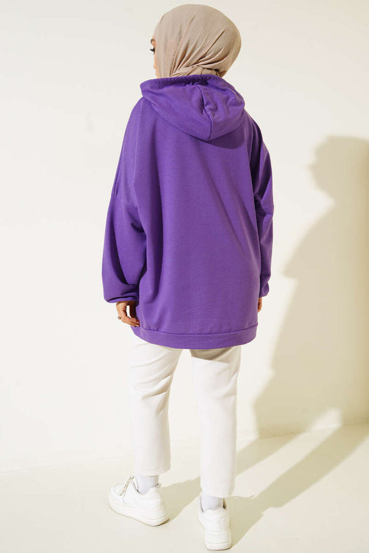 Kapüşonlu Oversize Sweat Mor