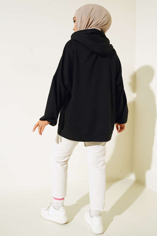 Kapüşonlu Oversize Sweat Siyah