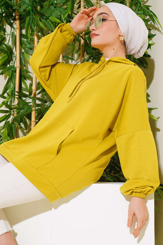 Oversized sweat met capuchon, oliegroen