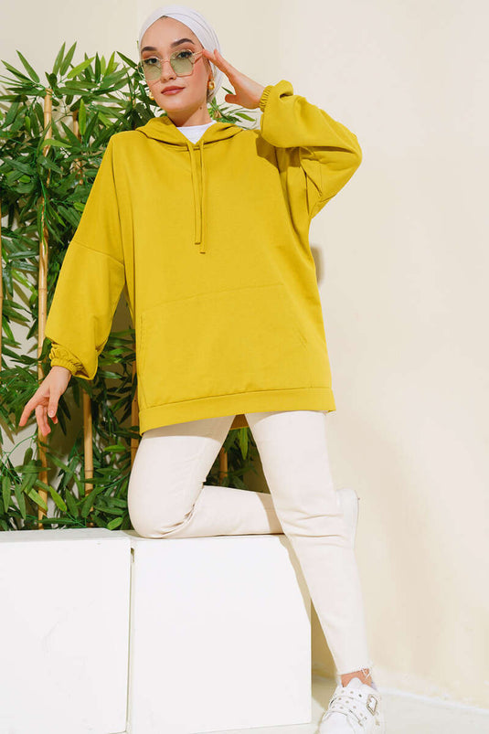 Oversized sweat met capuchon, oliegroen