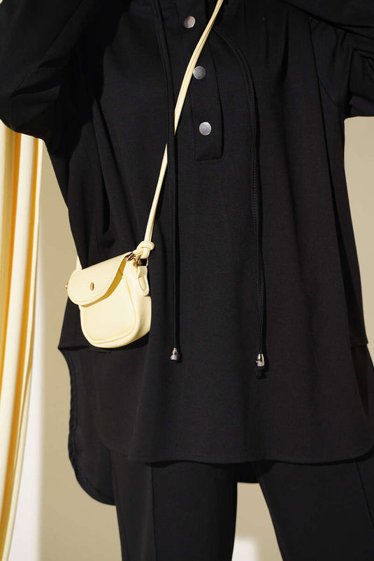 Conjunto De Dos Piezas Con Capucha Y Puños Con Bolsillos En Negro
