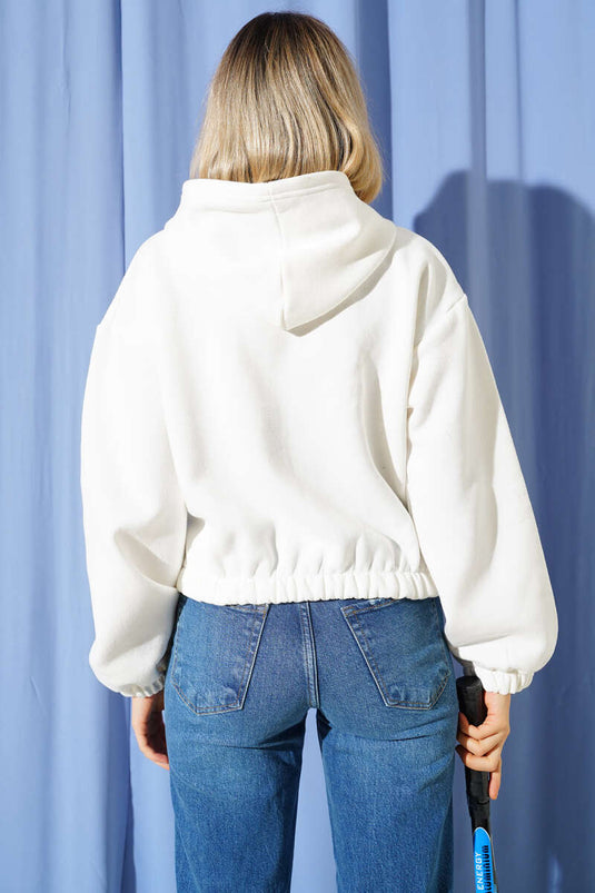 كارديجان قصير من الصوف بغطاء للرأس، لون بيج فاتح