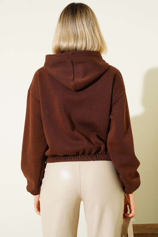 كارديجان قصير من الصوف بغطاء للرأس، بني