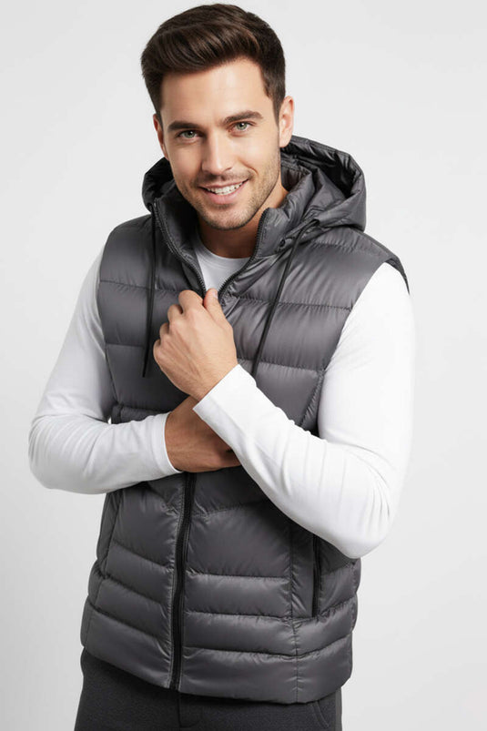 Kapüşonlu Şişme Erkek Yelek Füme