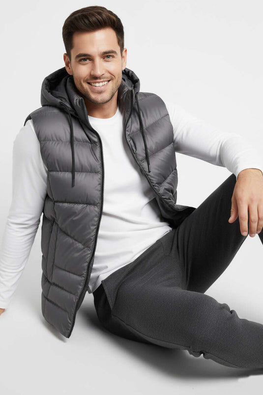 Kapüşonlu Şişme Erkek Yelek Füme