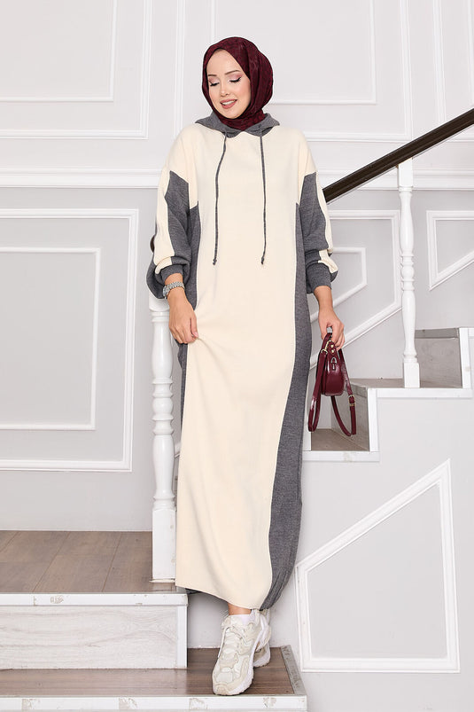 Robe de sport à capuche en tricot gris-écru