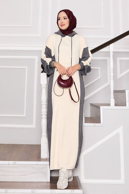Robe de sport à capuche en tricot gris-écru