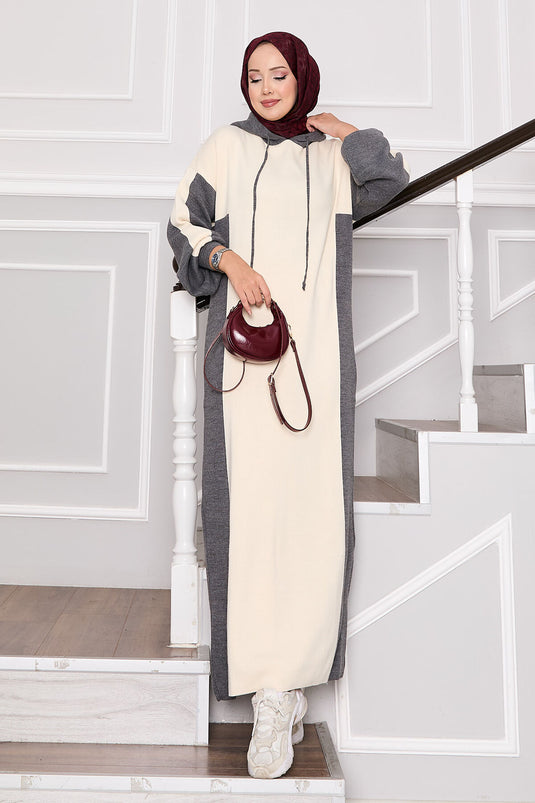 Robe de sport à capuche en tricot gris-écru