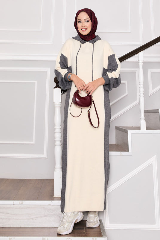 Robe de sport à capuche en tricot gris-écru