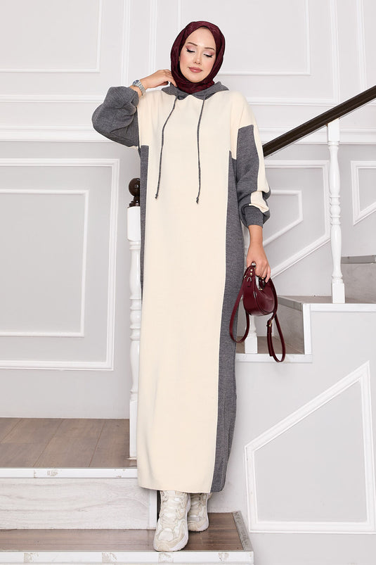 Robe de sport à capuche en tricot gris-écru