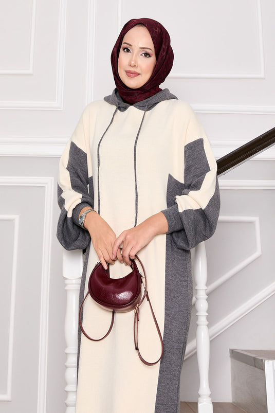 Robe de sport à capuche en tricot gris-écru