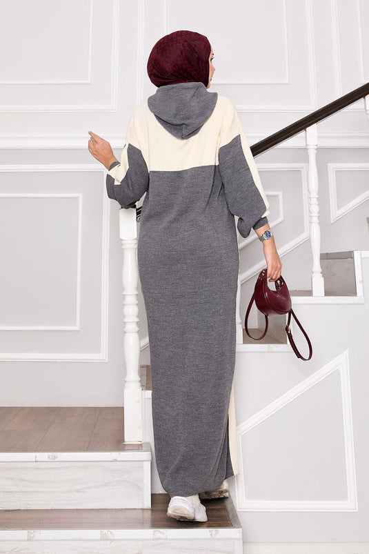 Robe de sport à capuche en tricot gris-écru