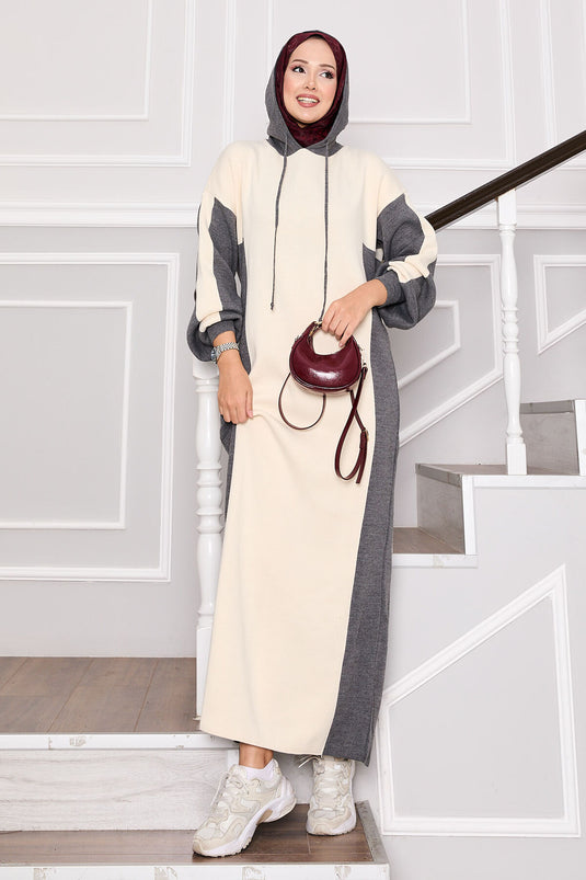 Robe de sport à capuche en tricot gris-écru