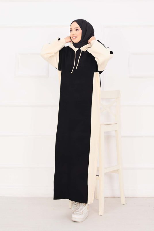 Hooded Sports Knit Dress Black
