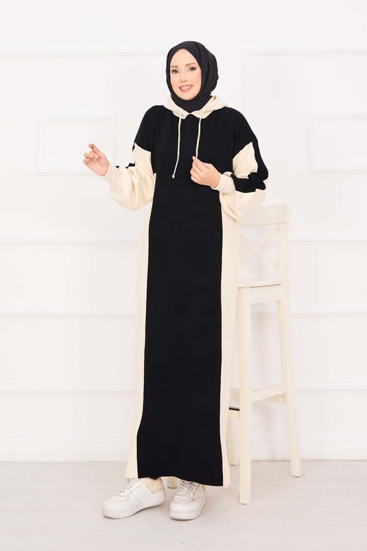 Hooded Sports Knit Dress Black