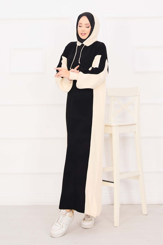 Hooded Sports Knit Dress Black