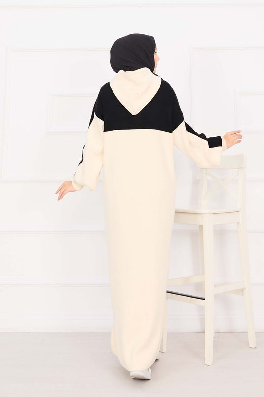 Hooded Sports Knit Dress Black