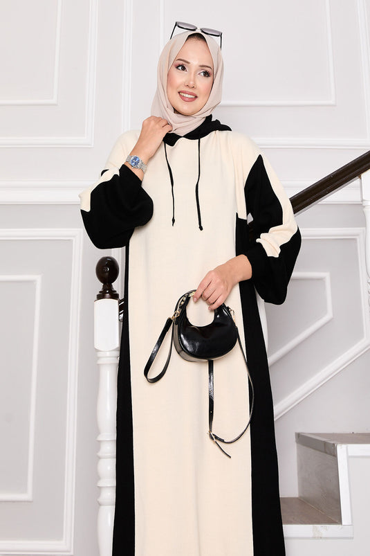 Robe de sport à capuche en tricot noir-écru