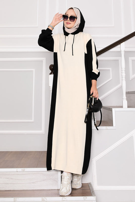 Robe de sport à capuche en tricot noir-écru