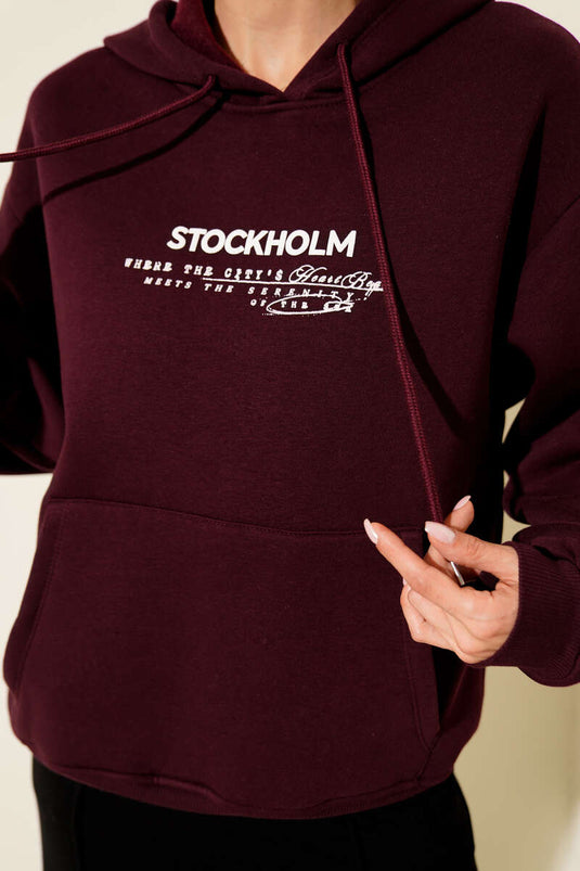 Sweat à capuche imprimé Stockholm, prune