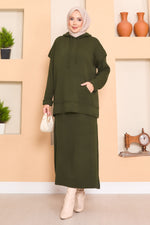 Ensemble deux pièces avec pull à capuche et hijab détaillé, kaki
