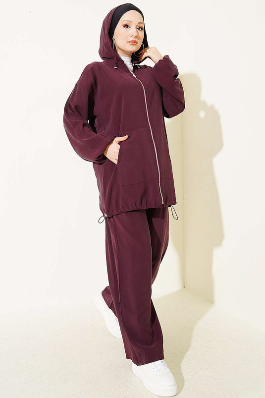 Conjunto De Dos Piezas Con Capucha En Aubergine