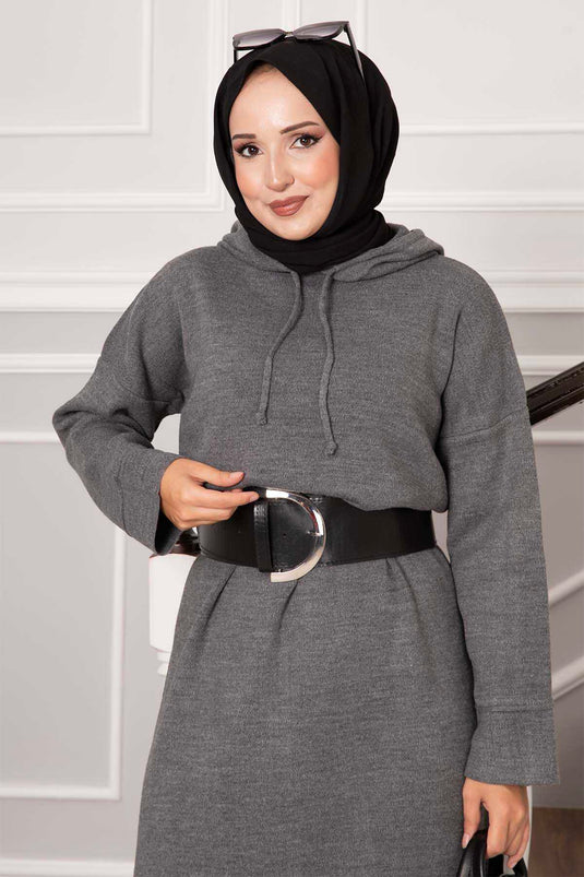 Robe Maille à Capuche Gris