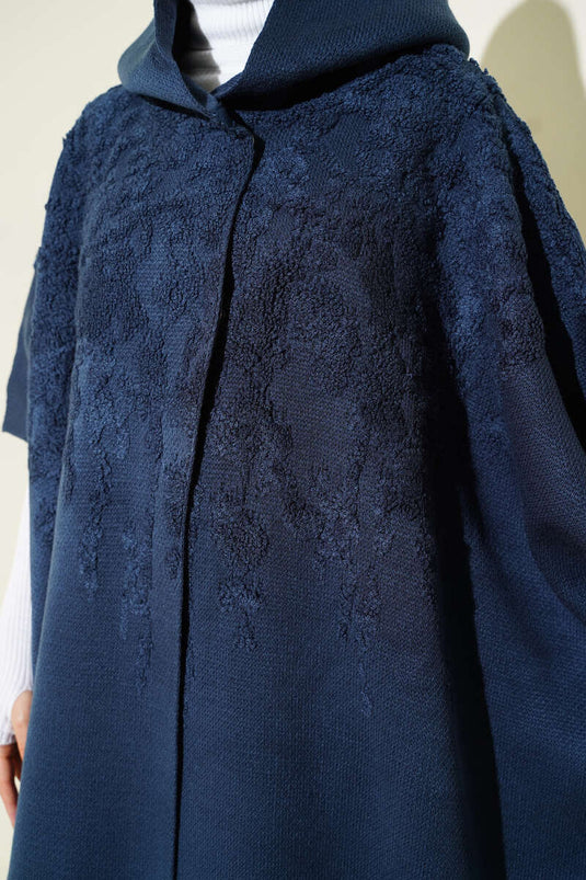 Hooded Knit Poncho Indigo