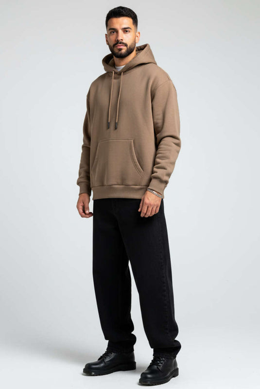 Hooded Three-Thread Sweatshirt Cappuccino