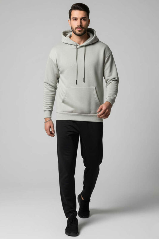 Gray Hooded Three-Thread Sweatshirt