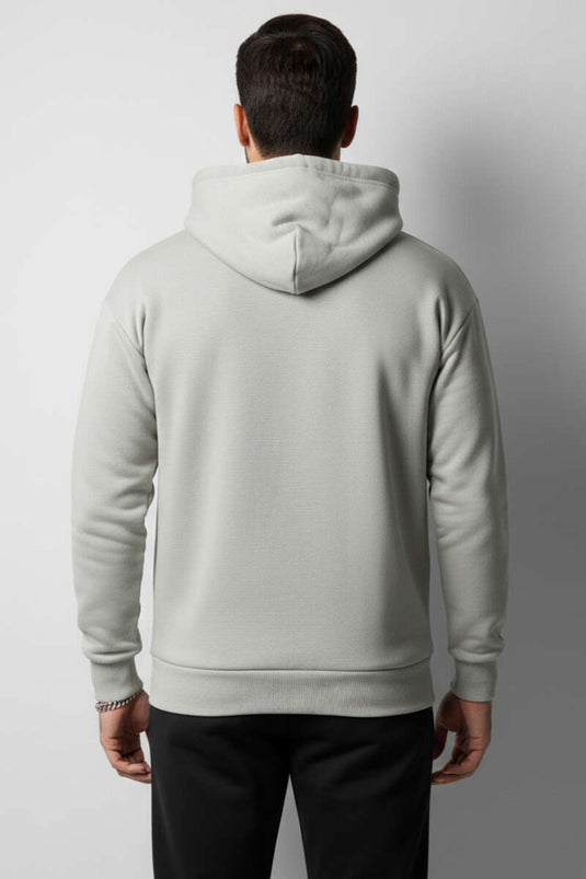 Gray Hooded Three-Thread Sweatshirt