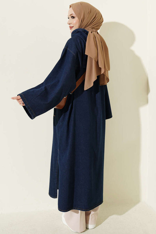 Tunika Lunga In Jeans Con Cappuccio Blu