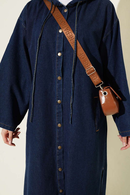Tunika Lunga In Jeans Con Cappuccio Blu